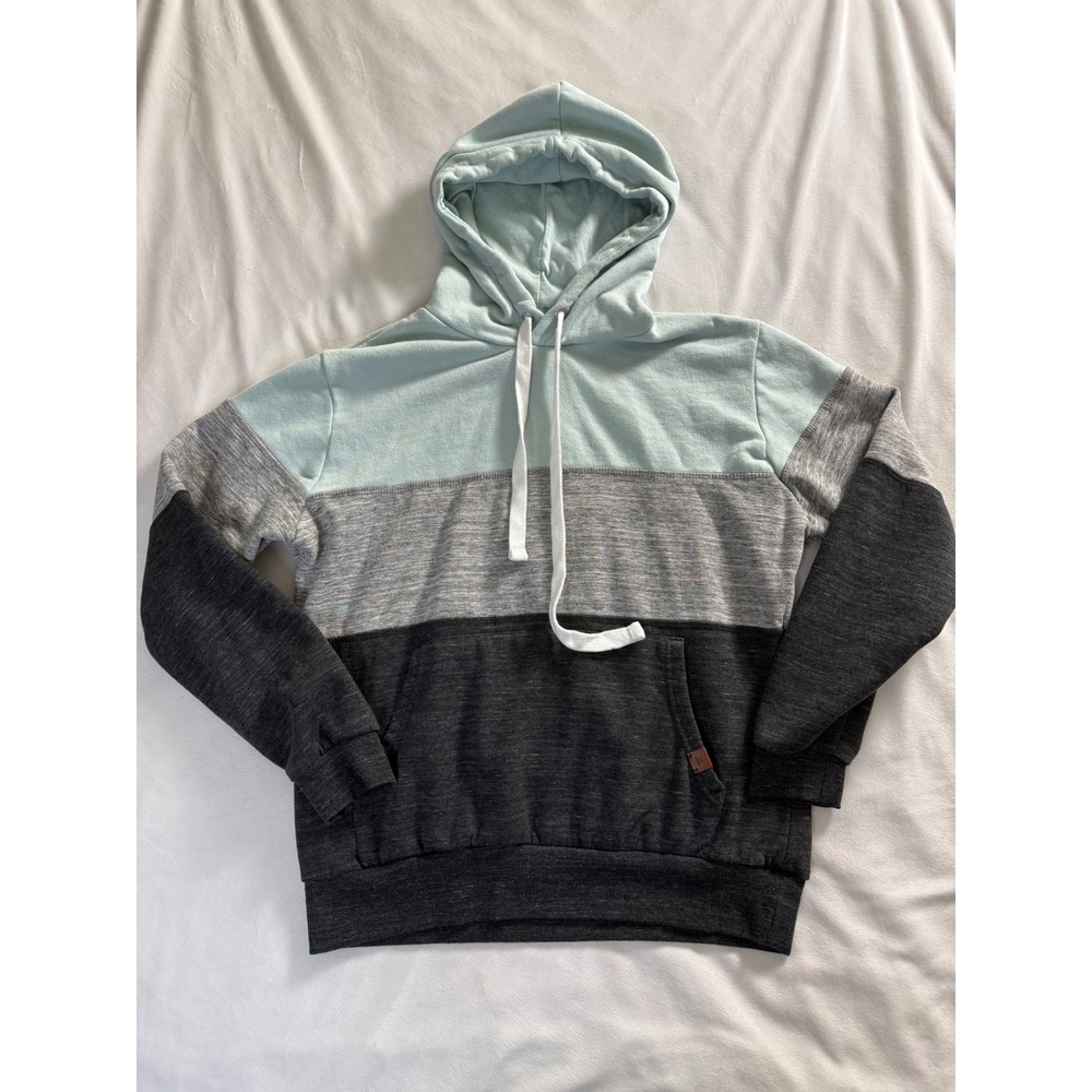 Doublju Womens Colorblock Hoodie Blue Grey Charcoal Pullover XL
